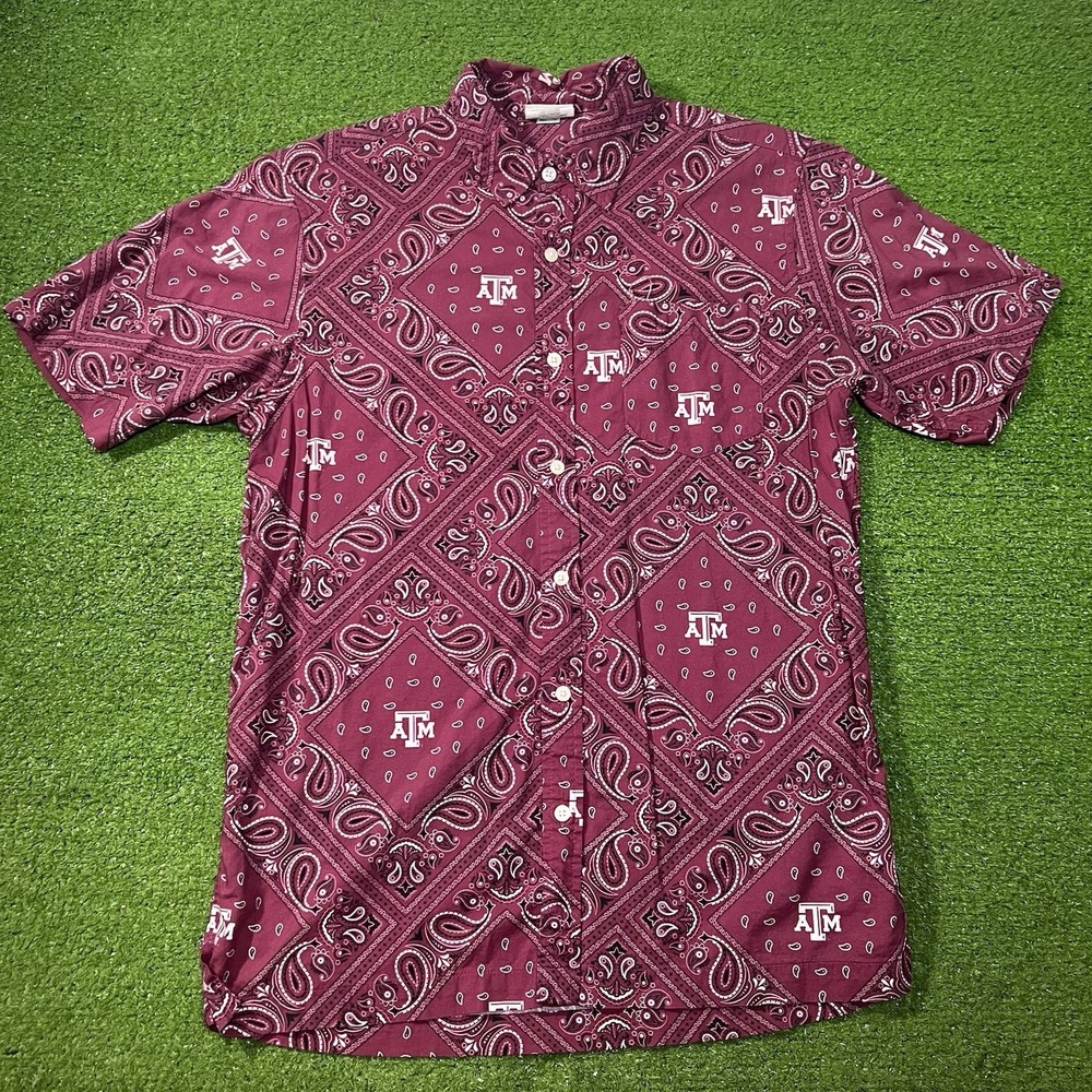 Vintage Y2K Texas A&M Button Up SM Maroon Aggie Paisley Bandana Print Game Day